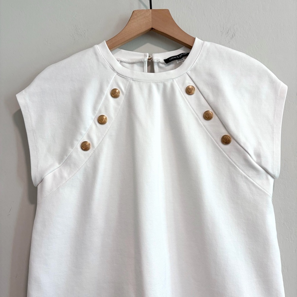 Cable & Gauge Short Sleeve Button Shoulder Ponte Knit Top - Picture 3 of 10